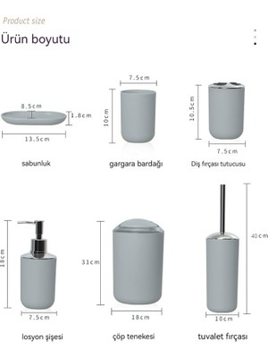 Mushen Altı Parçalı Banyo Yıkama Seti, Banyo Saklama Seti, Çöp Kutusu, Sabunluk, Diş Fırçası Tutucusu, Tuvalet Fırçası (Yurt Dışından)