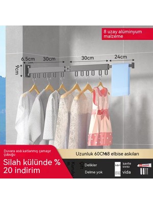 Mushen Deliksiz Elbise Kurutma Çubuğu Elbise Kurutma Rafı Uzay Alüminyum Gizli Duvara Monte Katlanır Banyo Balkon Geri Çekilebilir Asılı Elbise (Yurt Dışından)