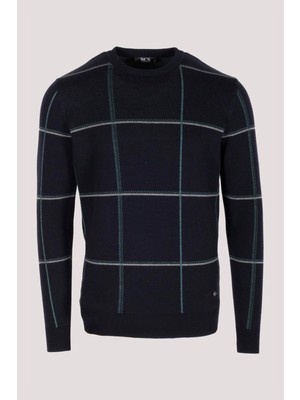 Ncs Erkek Triko Lacivert Bisiklet Yaka Desenli Slim Fit Pamuklu Kazak Ncs 3744