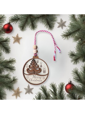 Hippodeco Merry Christmas Yazılı Iskandinav Tarzı Çam Ağacı Motifli Yılbaşı Ağaç Süsleri, Iskandinav Stili Çam Ağacı Desenli Yılbaşı Süsleri ve Merry Christmas Yazılı Ağaç Süsü