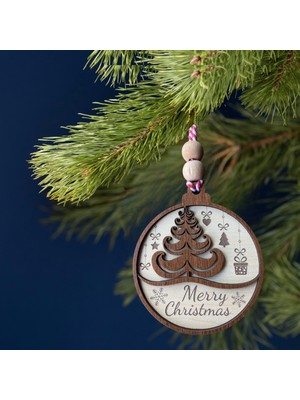 Hippodeco Merry Christmas Yazılı Iskandinav Tarzı Çam Ağacı Motifli Yılbaşı Ağaç Süsleri, Iskandinav Stili Çam Ağacı Desenli Yılbaşı Süsleri ve Merry Christmas Yazılı Ağaç Süsü