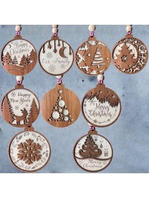 Hippodeco Merry Christmas Yazılı Iskandinav Tarzı Çam Ağacı Motifli Yılbaşı Ağaç Süsleri, Iskandinav Stili Çam Ağacı Desenli Yılbaşı Süsleri ve Merry Christmas Yazılı Ağaç Süsü