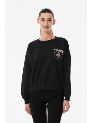 FullaModa Tigers Baskılı Bisiklet Yaka Sweatshirt