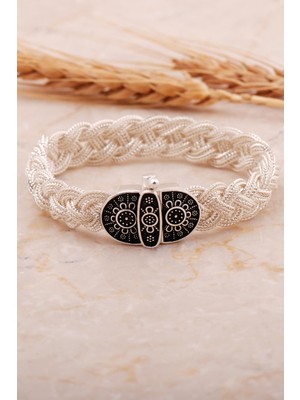 Sümer Telkari Midyat Hasır Örme Anadolu Motifli 925 Ayar Gümüş Bileklik 4448