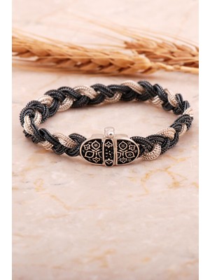 Sümer Telkari Midyat Hasır Örme Anadolu Motifli 925 Ayar Gümüş Bileklik 4451