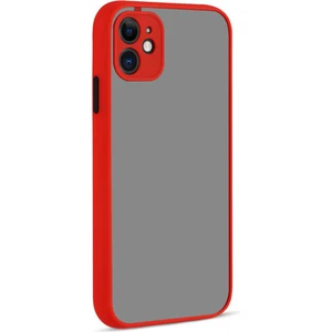 Case World Caseworld Apple iPhone 11 Kılıf Kılıf Kamera Korumalı Silikon Kenarlı Renkli Düğmeli Arkası Mat Arka Kapak - Kırmızı