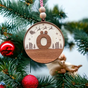 Iskandinav Tarzı Ö Harfi Yılbaşı Ağaç Süsü, Kişiselleştirilmiş Minimalist Noel Baba Desenli Çam Ağacı Süsü