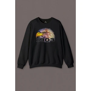 So Cool Siyah Kara Kartal Baskılı  Eagle Kafası Beyaz Baskılı Sweatshirt