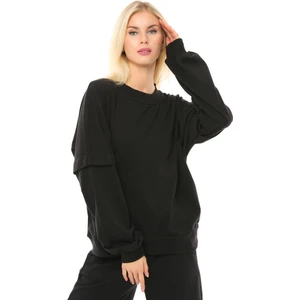 Kadın Oversize Sweat Kol Detaylı Siyah