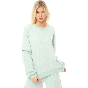 Kadın Oversize Sweat Kol Detaylı Su Yeşili