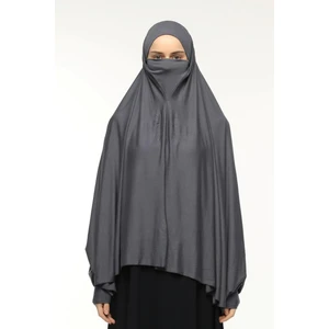 Kollu Sufle Çarşaf Üstü Peçeli Pratik Tesettür Hijab - Nikaplı Namaz Örtüsü - Füme