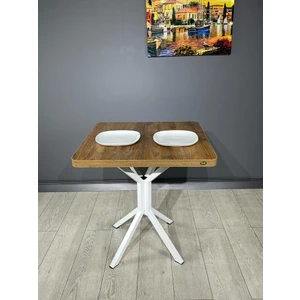Hey Modüler Mobilya Tepe Ceviz Beyaz Mutfak Yemek Masası Balkon Masası Kavisli Köşe Beyaz Ayak 70 cm