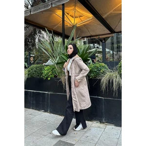 Burcu Tesettür Belden Bağıcıklı Trençkot BRC1906 Latte