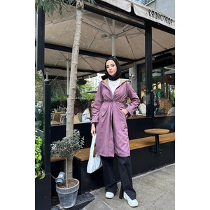 Burcu Tesettür Belden Bağıcıklı Trençkot BRC1906 Gül Kurusu