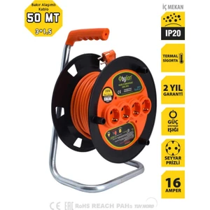 Makaralı Uzatma Kablosu 50 mt 3x1,5 mm Ttr Kablo