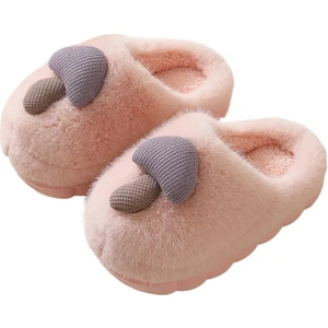Peluş Kalın Tabanlı Sevimli Mantarlı Pamuklu Terlik (Yurt Dışından)