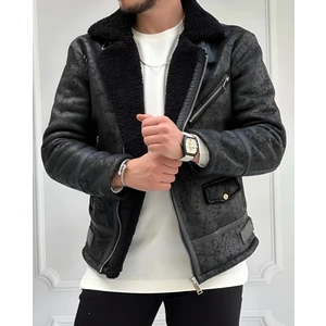 Erkek Siyah Napa Deri Ceket Içi Komple Kürklü Deri Mont