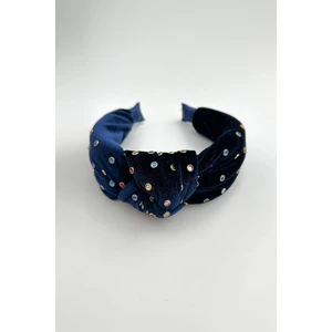 Renkli Taşlı Lacivert Kadife Taç