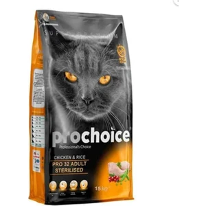 Pro Choice 32 Tavuklu ve Pirinçli Düşük Tahıllı Kısırlaştırılmış Kedi Maması 15 kg