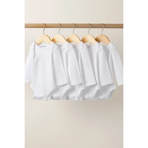 Organik Pamuk 5li Beyaz Uzun Kollu Bebek Body