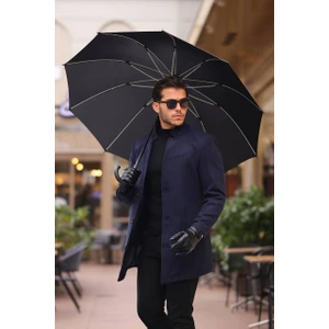 Erkek Siyah slim  Fit dar kesim Kaşe Kaban Yeni Sezon