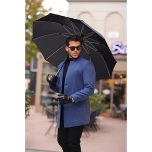 Erkek Siyah slim  Fit dar kesim Kaşe Kaban Yeni Sezon