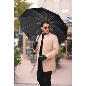 Erkek Siyah slim Fit Kaşe Kaban Yeni Sezon