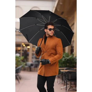 Erkek Siyah Regular Fit Kaşe Kaban Yeni Sezon