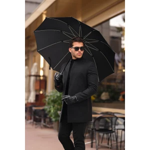 Erkek Siyah Regular Fit Kaşe Kaban Yeni Sezon
