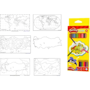 Dilsiz Dünya ve Dilsiz Türkiye Haritası Boyama Seti A4 Boy +Kuru Boya