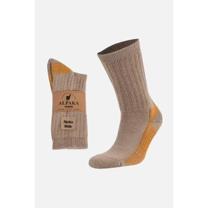 Unisex Alpaka Yünü Havlu Kışlık Bej/oranj Soket Çorap - M 6005-BO
