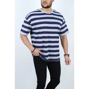 Erkek Basic Çizgili %100 Pamuklu Bisiklet Yaka Oversize Kısa Kollu T-Shirt