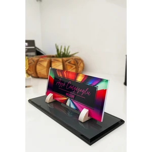 Mert Kristal Uv Baskılı Masa İsimliği Büro Ofis Makam Hediyesi Masaüstü İsimlik