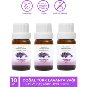 Türk Lavanta YAĞI,100 Doğal Bitkisel Uçucu Yağ, Lavandin Oil, 3'lüi Set 3X10 ml