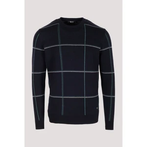 Erkek Triko Lacivert Bisiklet Yaka Desenli Slim Fit Pamuklu Kazak Ncs 3744