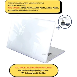 Macbook Pro Kılıf 13 inç M1-M2 A1706-08 A1989 A2159 A2251 A2289 A2338 ile Uyumlu Kristal