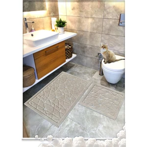 Cotton Crafty %100 Pamuk Dokuma Banyo Paspas Seti, Banyo Halısı 60X100 - 60X50