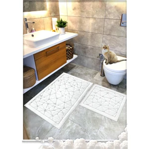 Cotton Crafty %100 Pamuk Dokuma Banyo Paspas Seti, Banyo Halısı-CAM- 60X100 cm - 60X50 cm