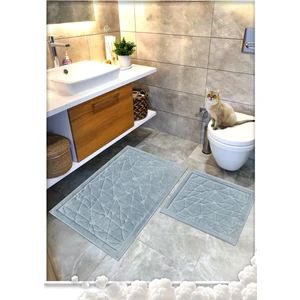 Cotton Crafty %100 Pamuk Dokuma Banyo Paspas Seti, Banyo Halısı 60X100 - 60X50
