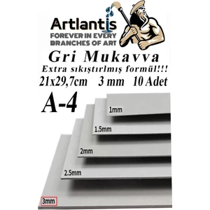 A4 Mukavva Gri 3 mm 10 Adet 1 Paket 21 x 29.7 cm A - 4 Mukavva 3 mm Kalınlığında A - 4 Mukavva