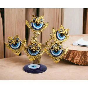 Feng Shui Nazar Boncuğu Çiçeği Hayat Ağacı Biblo Servet Çakra Şans Ağacı Mavi Göz Baykuş 15 Cm.