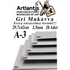 A3 Mukavva Gri 2.5 mm 20 Adet 1 Paket 29.7 x 42 cm A - 3 Mukavva 2 5 mm Kalınlığında A - 3 Mukavva