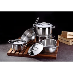 Anett 9 Parça Çelik Tencere Seti Çelik Kapaklı-Çelik Kulplu