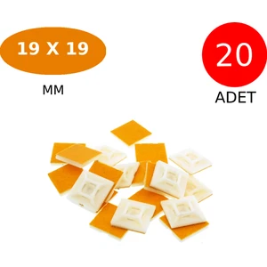 Plastik Kablo Bağı Klipsi Cırt Kelepçe Tutucu Yapışkanlı 19 x 19 x 3.9 mm 20 Adet