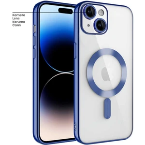 Apple iPhone 14 Uyumlu Kılıf Magsafe Glint Silikon Kılıf (Kablosuz Şarj Destekli) Mavi