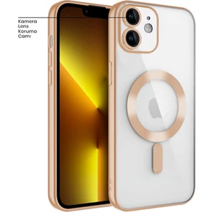 Apple iPhone 11 Uyumlu Kılıf Magsafe Glint Silikon Kılıf (Kablosuz Şarj Destekli) Gold
