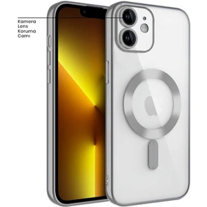 Apple iPhone 11 Uyumlu Kılıf Magsafe Glint Silikon Kılıf (Kablosuz Şarj Destekli) Gri