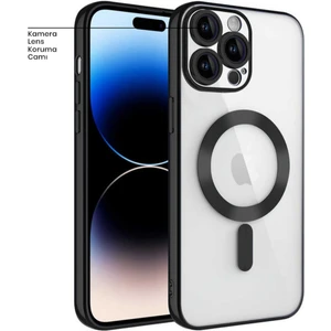 Apple iPhone 14 Pro Max Uyumlu Kılıf Magsafe Glint Silikon Kılıf (Kablosuz Şarj Destekli) Siyah