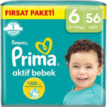 Prima Bebek Bezi Aktif Bebek 6 Beden 56 Adet Ekstra Large Mega Fırsat