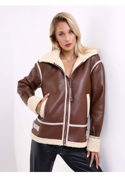 M2188 Kadın Deri Içi Kürklü Oversize Ceket - M2188 - Kahverengi - ST01276-KAHVERENGI-M fiyatları